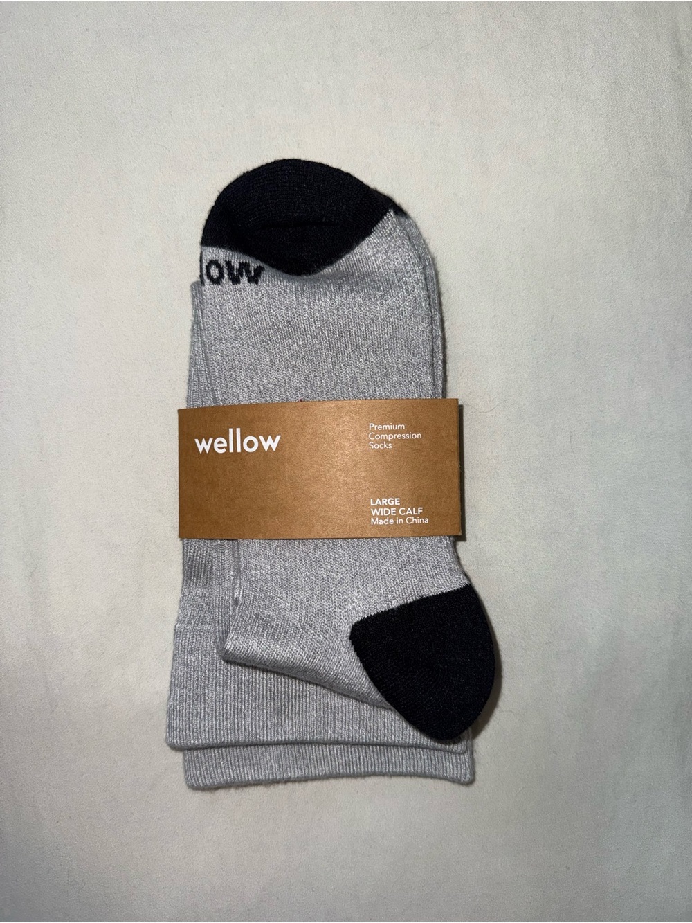 Wellow Premium Compression Socks - Large Wide Calf Grey Men 9.5-13 & Women 10-12